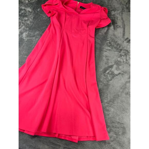 Andrew Marc Coral Pink Fit Flare Dress Size 12 Short Sleeve Designer - Picture 7 of 10